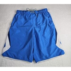 Nike Swim Trunks Mens Medium Blue Swoosh Mesh Lined Shorts Pockets Beach Retro
